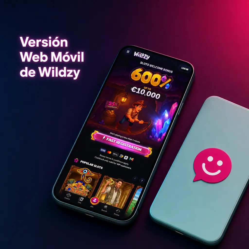 Versión web móvil de Wildzy accesible desde cualquier navegador sin descargas, compatible con iOS y Android